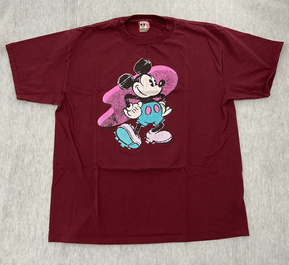 VINTAGE Walt Disney Shirt Adult 2XL Red Crew Neck Mickey Mouse Graphic Mens XXL